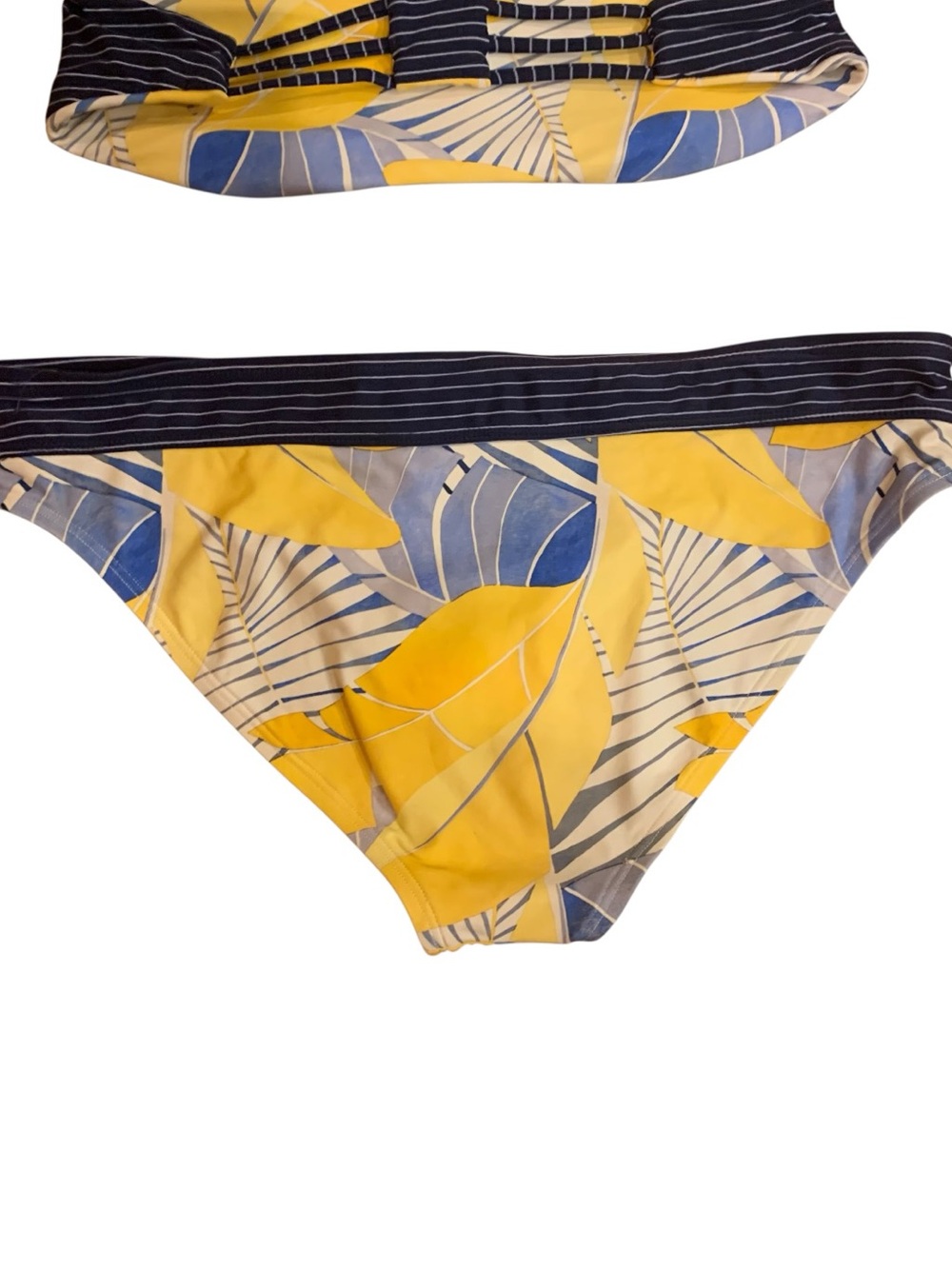 Carve Designs Reversible Yellow & Navy Tropical Leaf Stripes Bikini Set Large - Picture 5 of 7